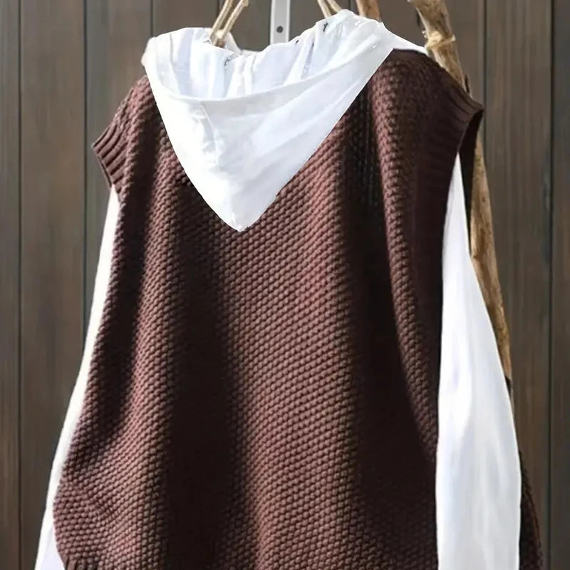 One Size Knitted Vest Irregular Hem Loose Sleeveless Jackets