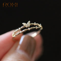 Silver Double layer Butterfly Crystal Rings