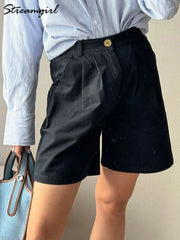 Casual Wide Leg Cotton High Waist Loose A Line Short Pants