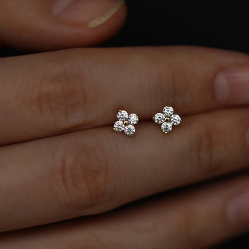 Silver Plated Zircon Flower Stud Earrings