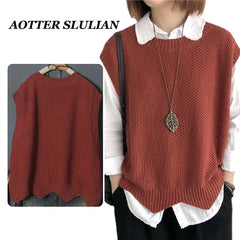 One Size Knitted Vest Irregular Hem Loose Sleeveless Jackets