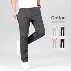 Men's Elastic Casual Pants Classic Solid Color Business Trousers