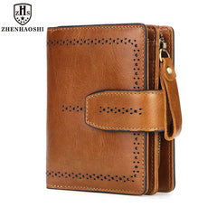 Women's RFID Blocking Leather Small Zipper Pocket Wallet Card