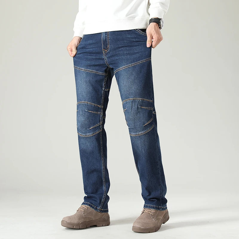 Stretch Stitching Jeans Classic Casual Men's Straight Loose Denim Pants