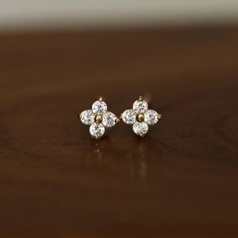 Silver Plated Zircon Flower Stud Earrings