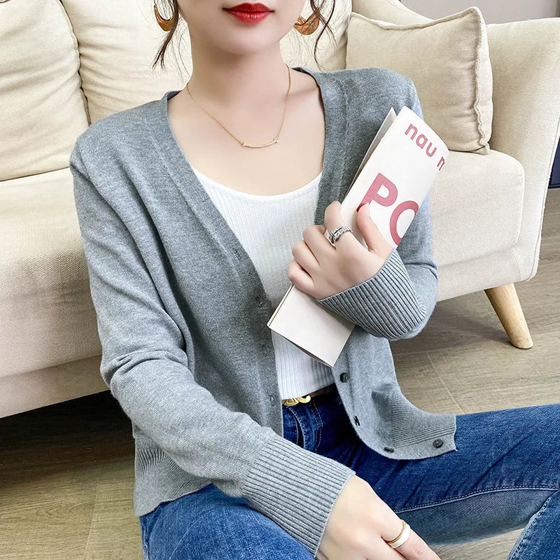 Cardigans Loose Solid Single Breasted V-neck Sweaters Fashion