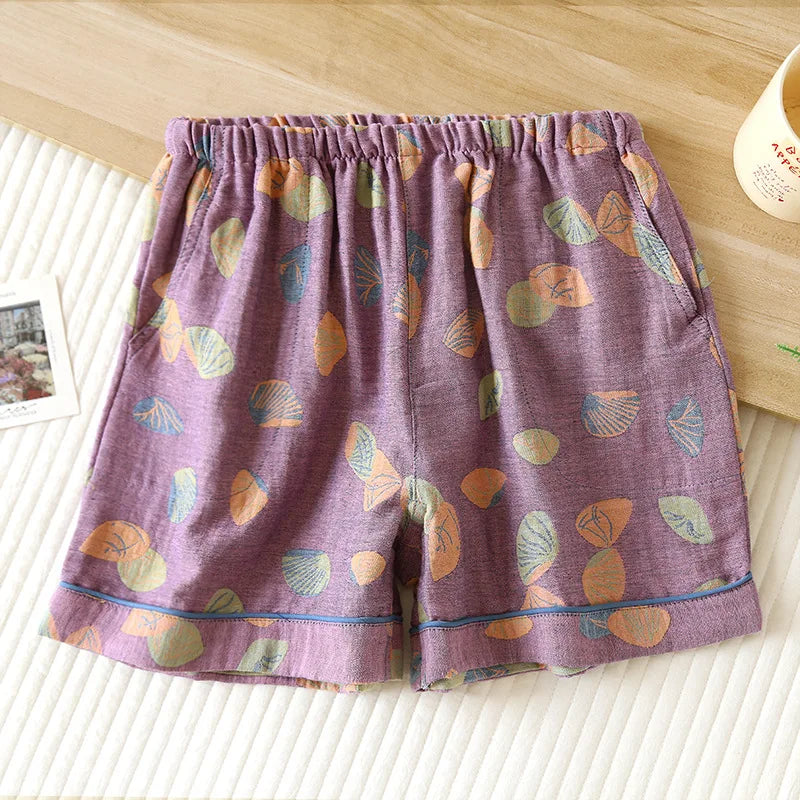 Shorts Cotton Vintage Yarn Weaving Printed Sleepwear Home Pants