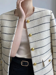 Women's Striped Flap Coat Fashion Tweed Jackets