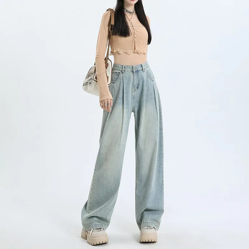 wide leg jeans for women loose fit high waist Jeans retro