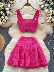Two Piece Sets Summer Crop Tops Short Skirts Suits Embroidery