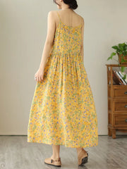 sleeveless strap cotton vintage floral dresses clothing