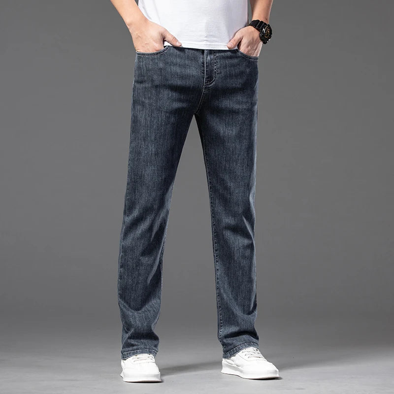 Summer Men's Thin Jeans Elastic Waist Fashion Casual Denim