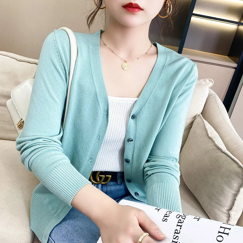 Cardigans Loose Solid Single Breasted V-neck Sweaters Fashion