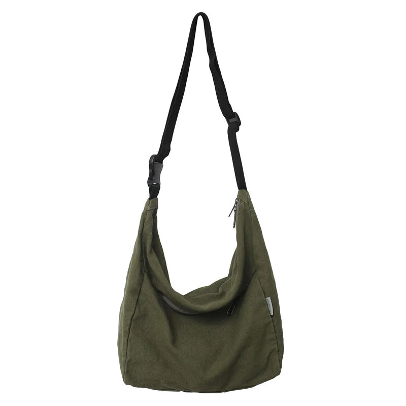 Leisure Canvas Shoulder Bag For Simple Solid Color Large Capacity