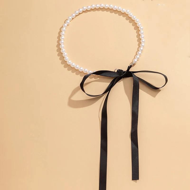 Trend Jewelry Long Black Ribbon Choker Necklace