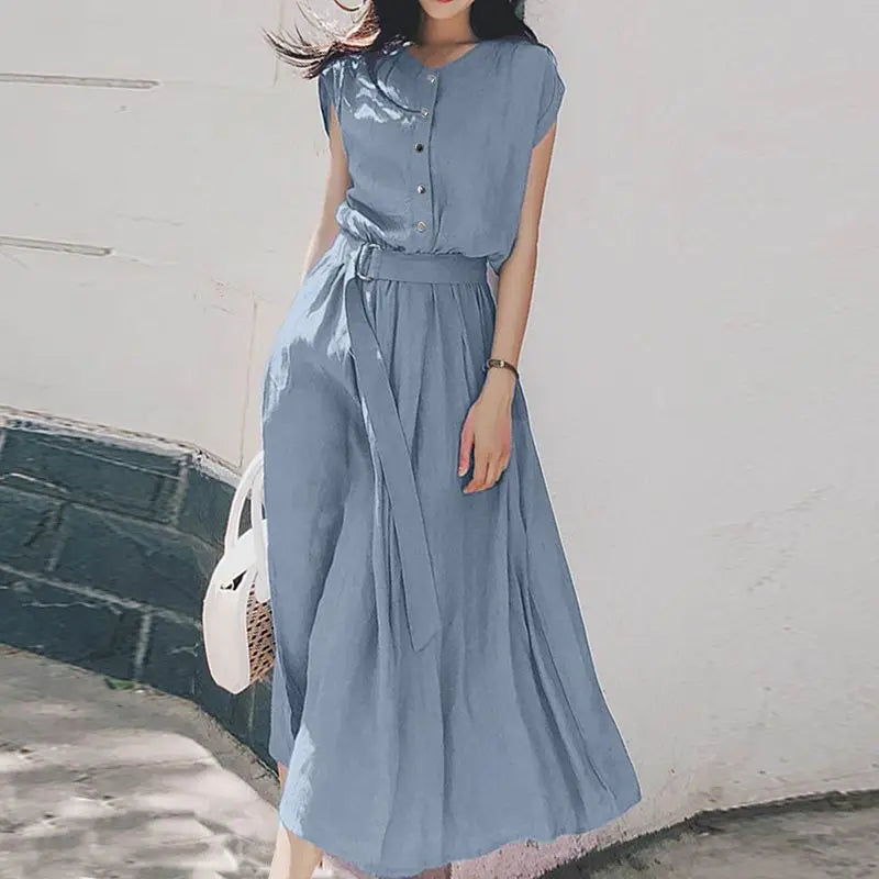 Women Fashion Short Sleeve Dress Casual Mid-calf Sundress