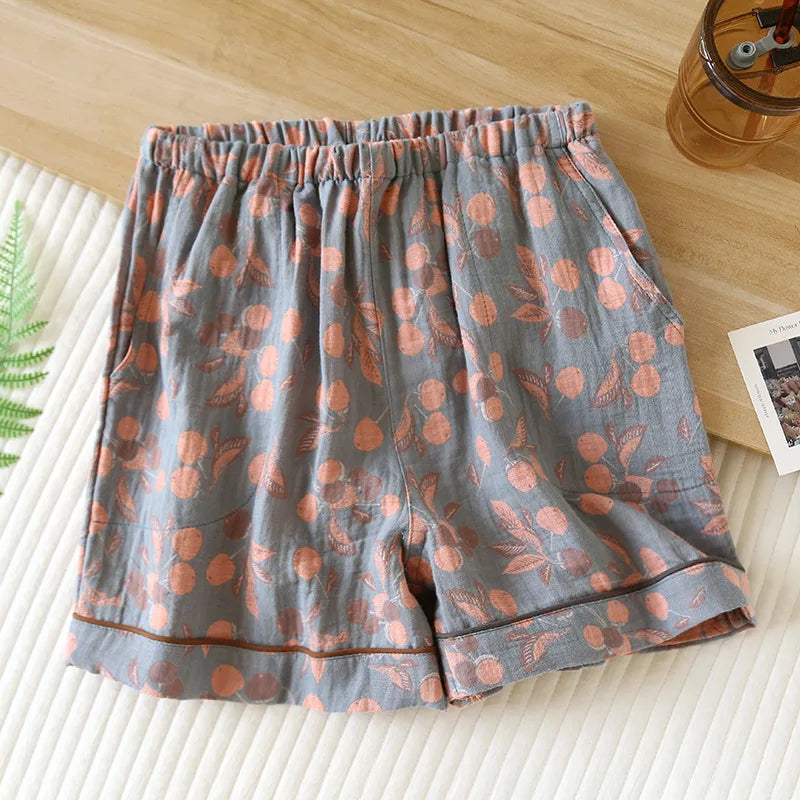 Shorts Cotton Vintage Yarn Weaving Printed Sleepwear Home Pants