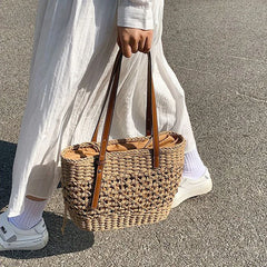 Casual Rattan Large Capacity Shopping Tote Handbags