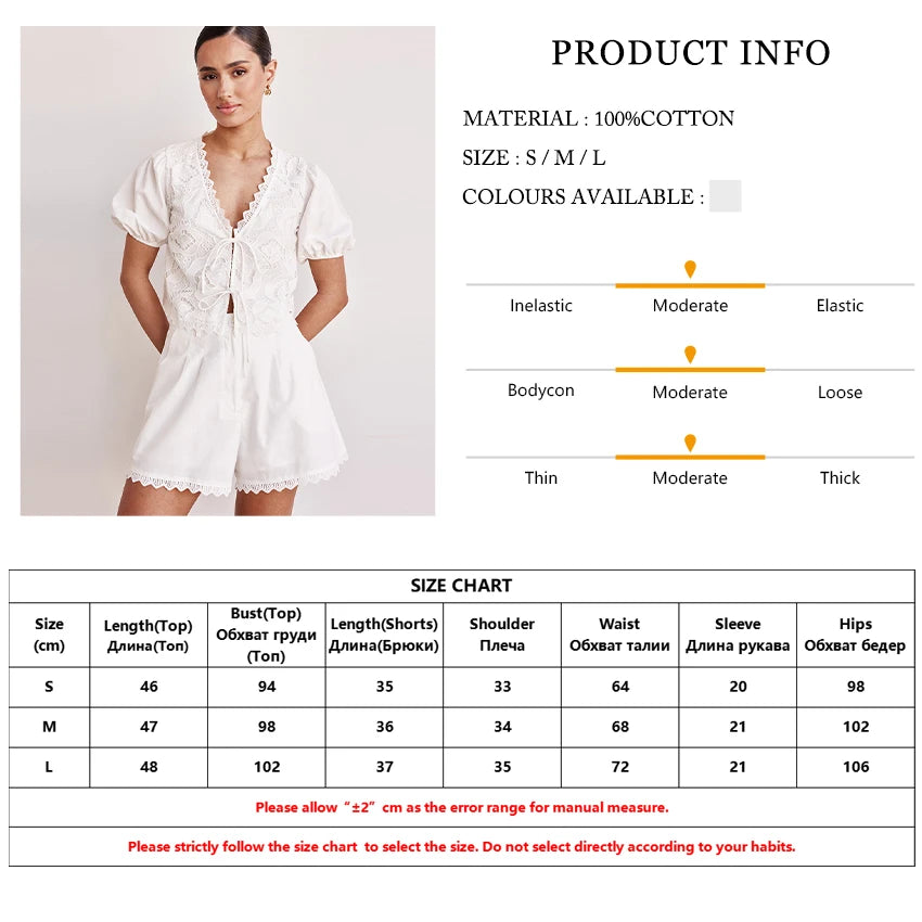 Loose White Cotton 2 Piece Sets Women Outfit Short Sleeve Shirt