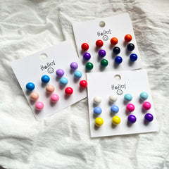 6Pair/set Colorful Candy Color Bead Stud Earring Set