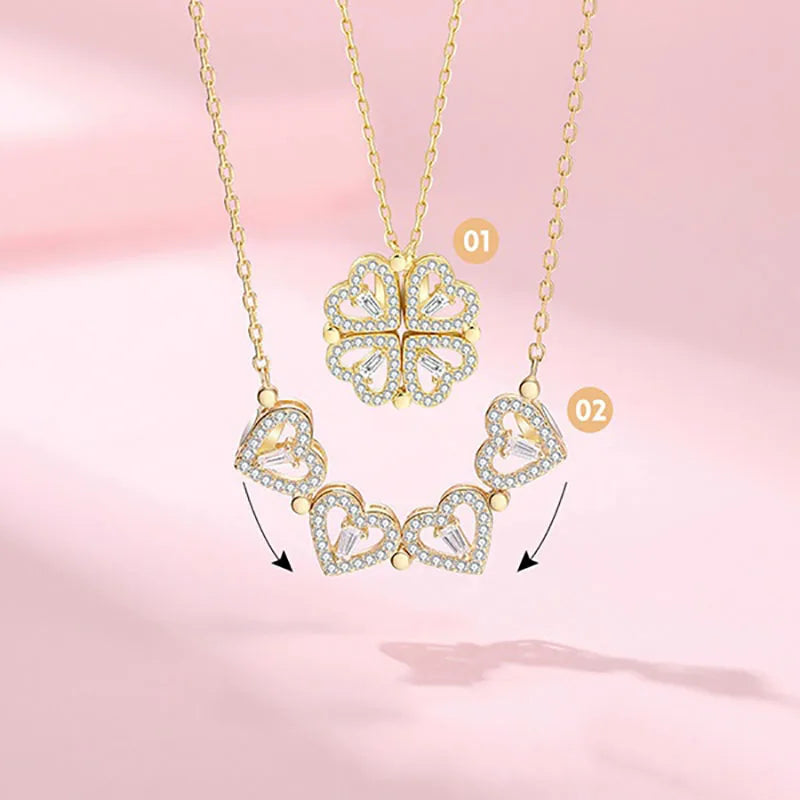 Heart Shaped Four Leaf Clover Pendant Necklace Choker Jewelry