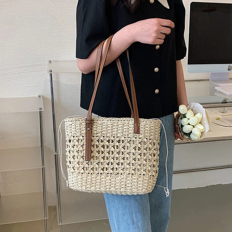 Casual Rattan Large Capacity Shopping Tote Handbags