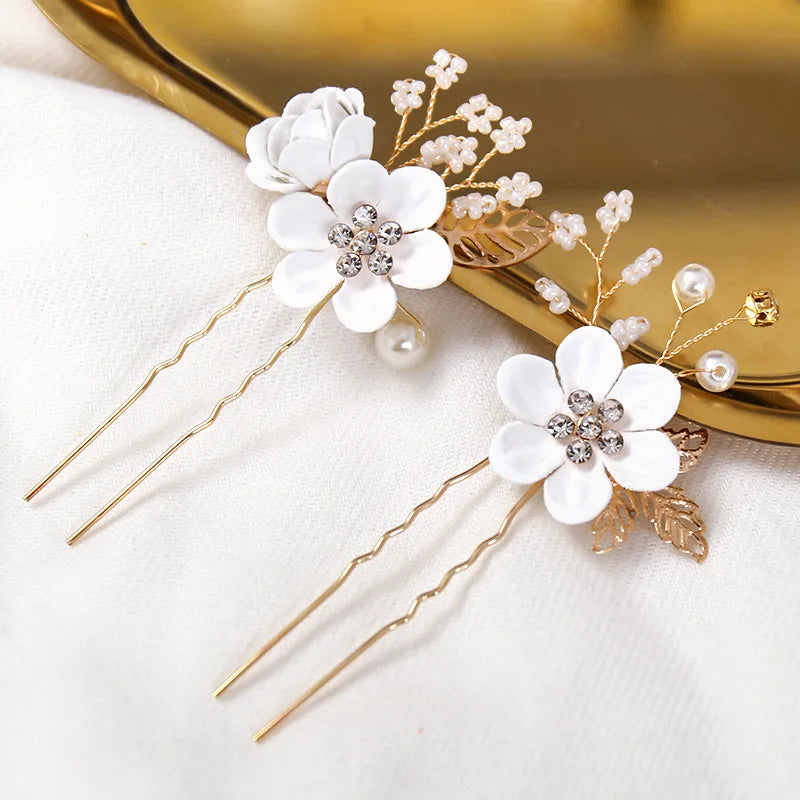 Bride Artificial Flower Beads Side Comb Accessories Jewelry