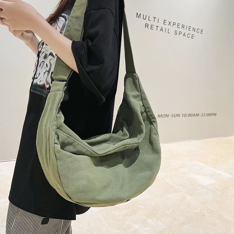 Solid Color Canvas Female Crossbody Bags Large Capacity