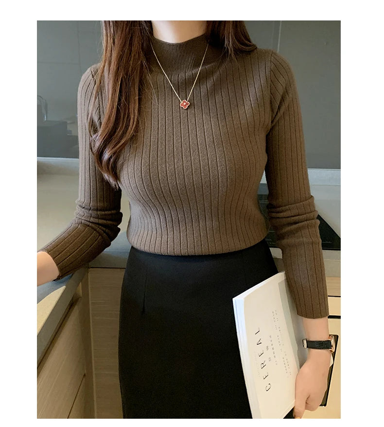 Sweater Slim Jumpers Knitted Solid Pullover Elegant Sweater