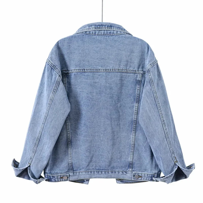 Vintage Women Jacket Oversize Denim Washed Blue Jeans Coat