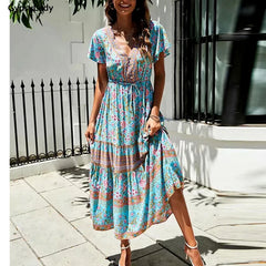 Floral Printed Maxi Dress Vintage Boho Casual Chic