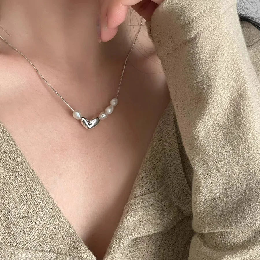 Necklace Pearls Heart Bean Love Irregular Punk Geometric