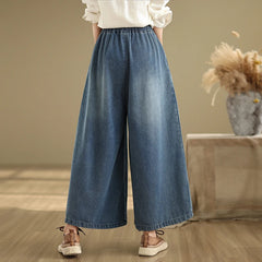 Wide Leg Jeans Fashion Elastic Waist Loose Casual Straight Denim Pants