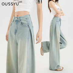 Lyocell Thin Woman Jeans High Waist Wide Leg Denim Clothing Design