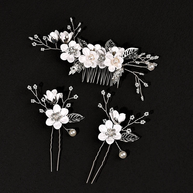 Bride Artificial Flower Beads Side Comb Accessories Jewelry