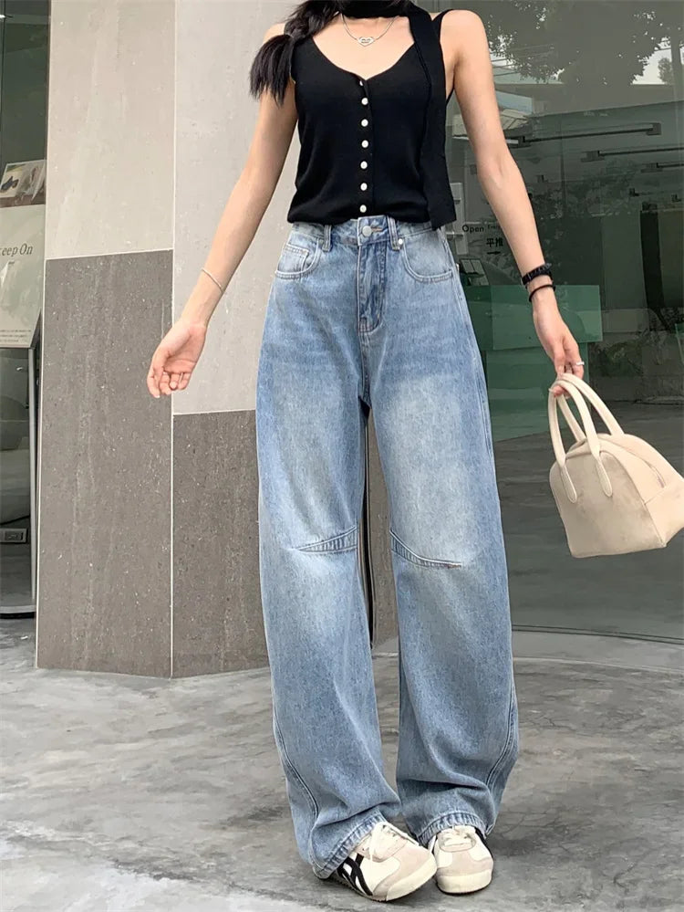 Retro Y2K Versatile Jeans Street Fashion Loose Straight Denim Trousers