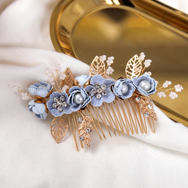 Bride Artificial Flower Beads Side Comb Accessories Jewelry