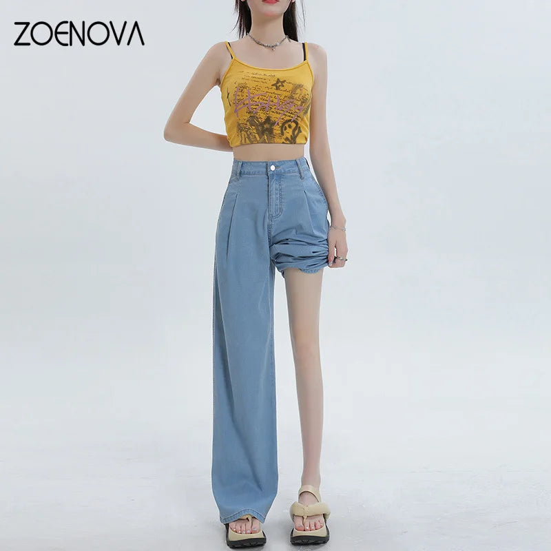 Office Lady High Waist Loose All Match Denim Trousers