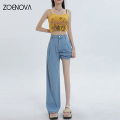 Office Lady High Waist Loose All Match Denim Trousers