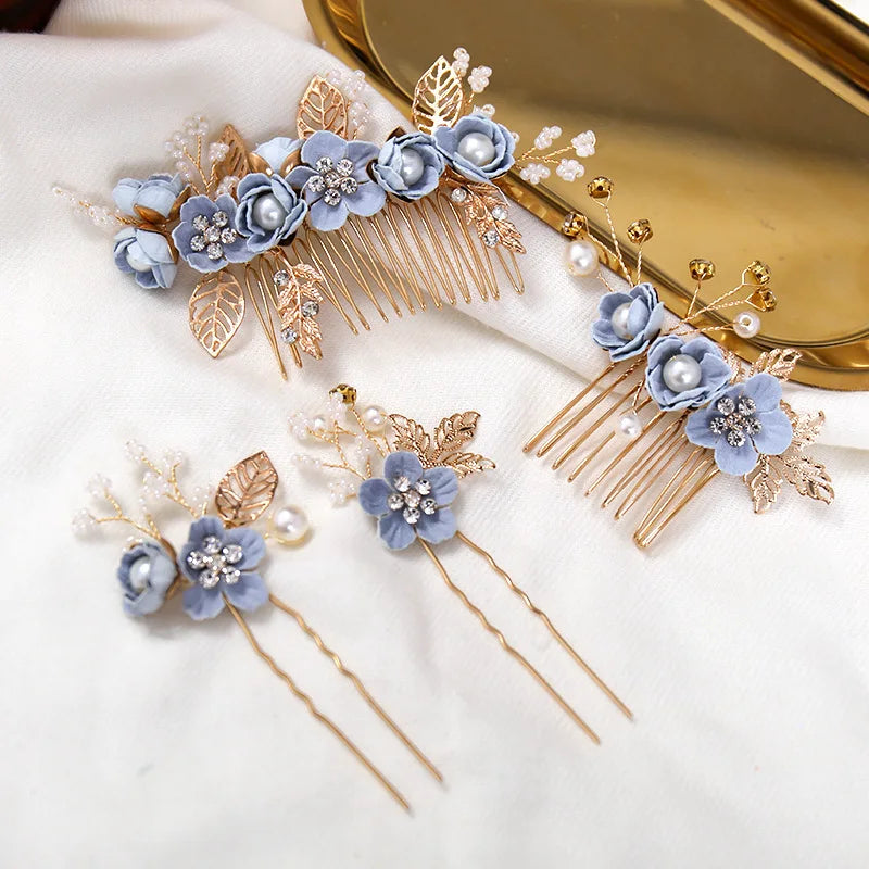 Bride Artificial Flower Beads Side Comb Accessories Jewelry