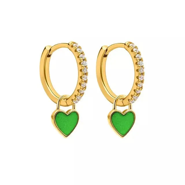 Heart Cute Candy Neon Color Silver Golden Color Hoop Earrings