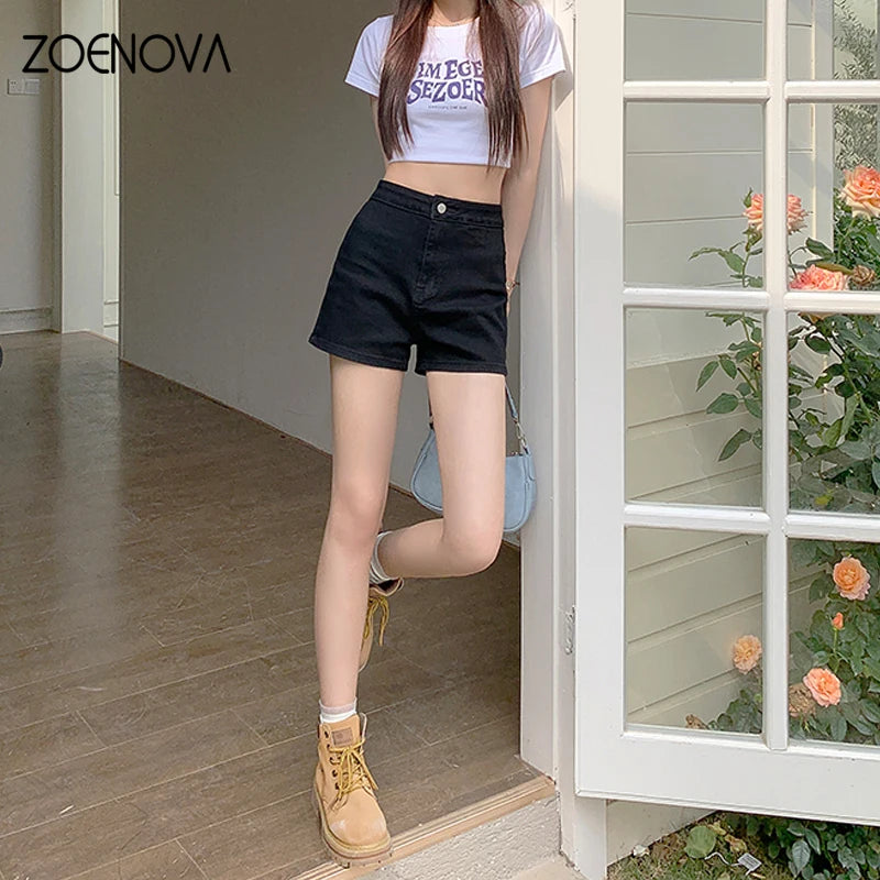 Street Fashion High Waist Denim Shorts Retro Stretch A-Line All Match Jeans