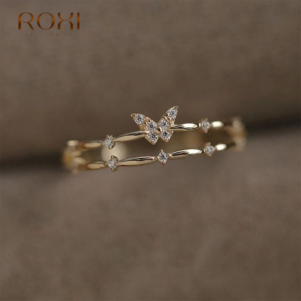 Silver Double layer Butterfly Crystal Rings