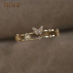 Silver Double layer Butterfly Crystal Rings