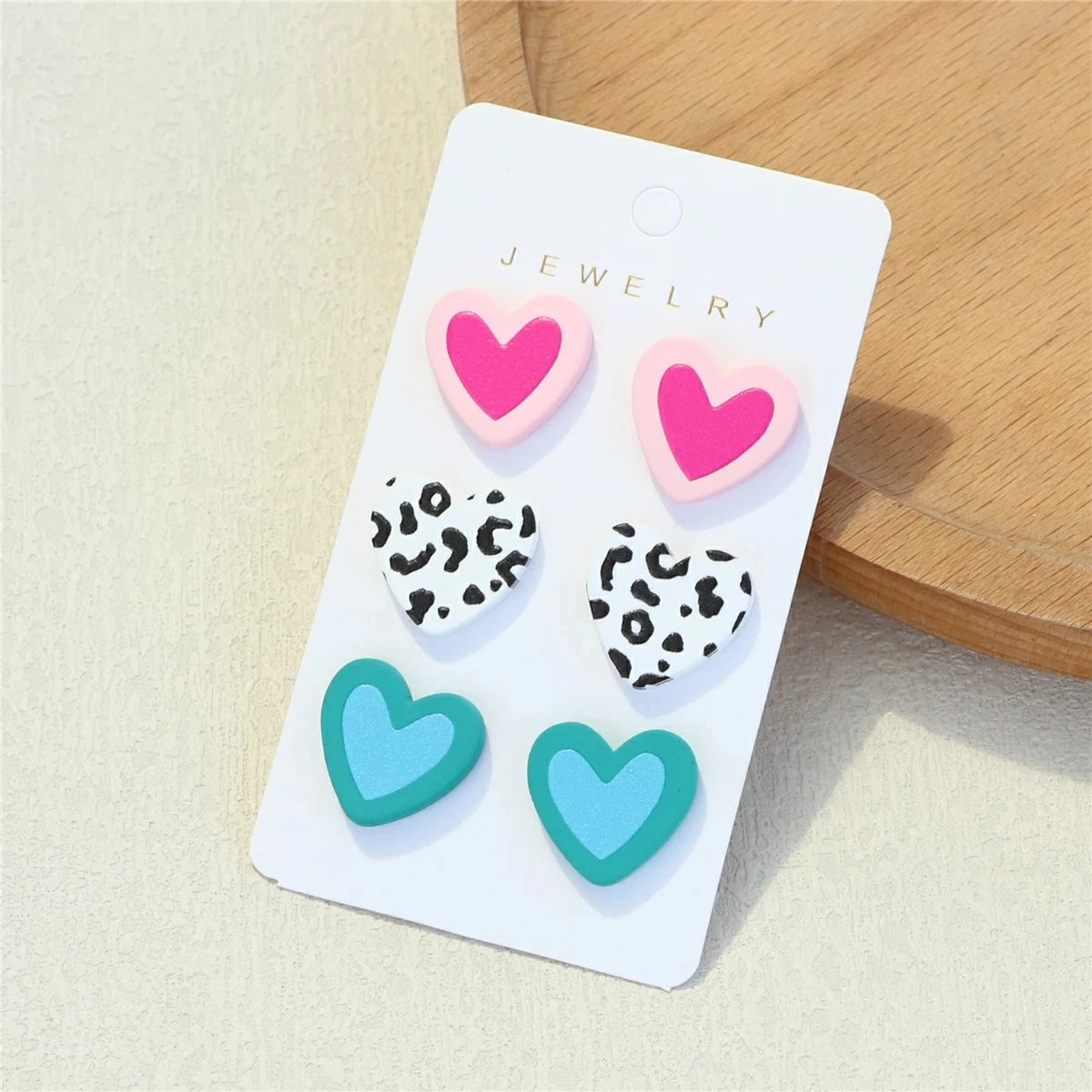 3Pairs/set Heart Stud Earrings for Women Colorful Jewelry Accessories