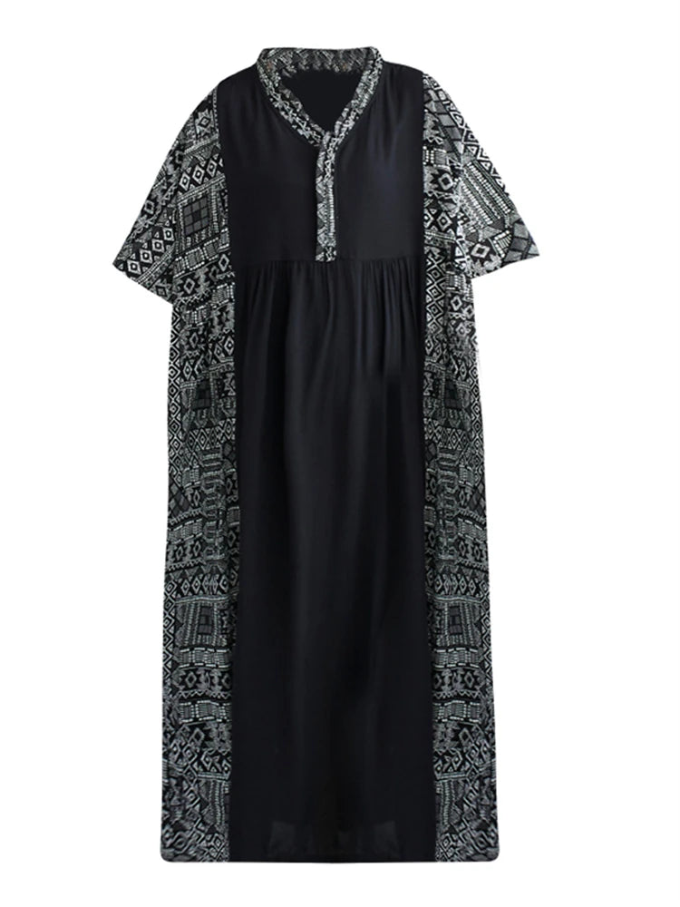 Oversize Cotton Patchwork Vintage Dresses Casual Clothing