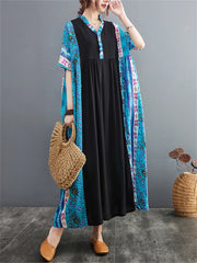 Oversize Cotton Patchwork Vintage Dresses Casual Clothing