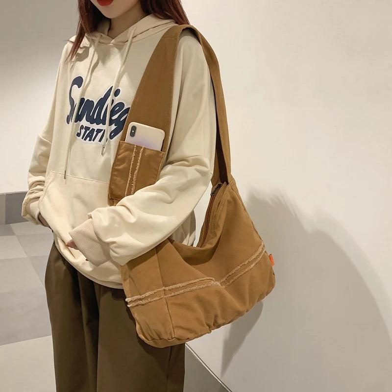 Fashion Messenger Bag Large Capacity Shopping Bag Unisex Canvas