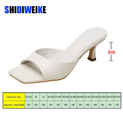 Square Toe High Heel Slippers Summer Pumps Thin Heel Sandals