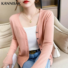 Cardigans Loose Solid Single Breasted V-neck Sweaters Fashion